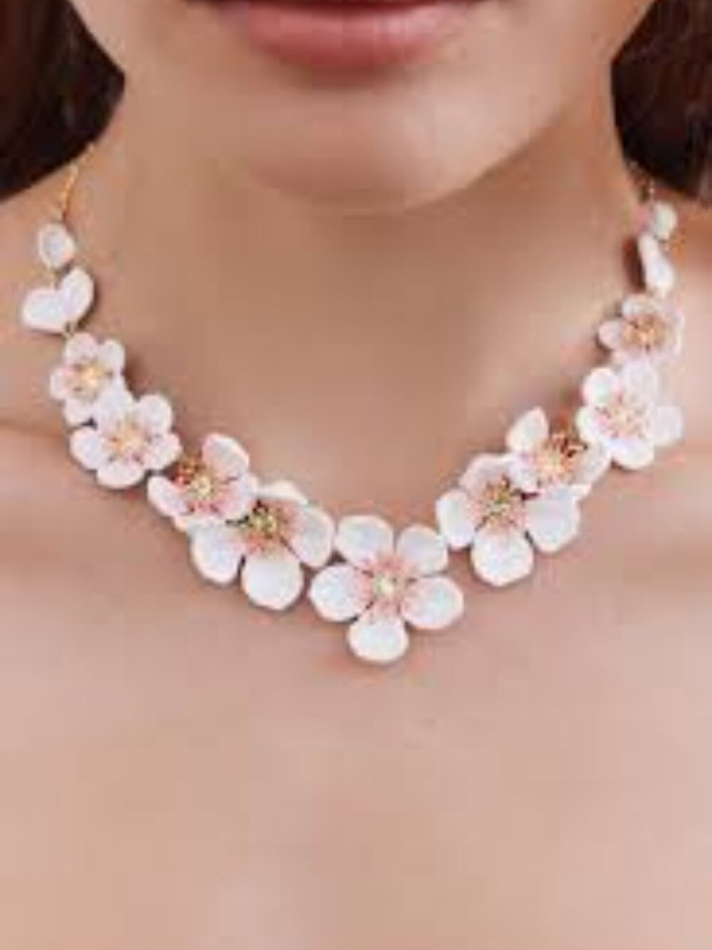 Les Nereides White cherry blossom bib necklace
